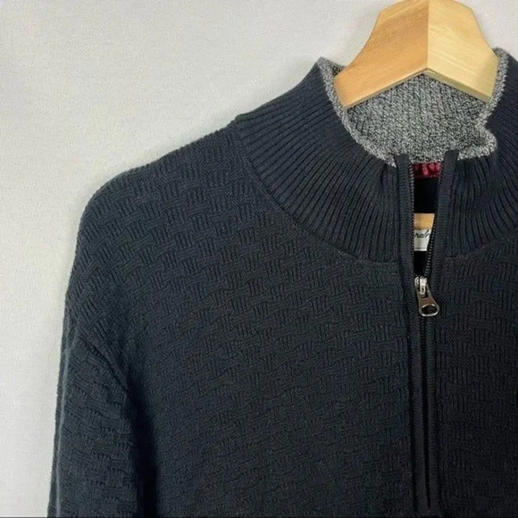 Robert Graham Black Textured Knit Quarter Zip Pullover Sweater XL - Picture 3 of 4